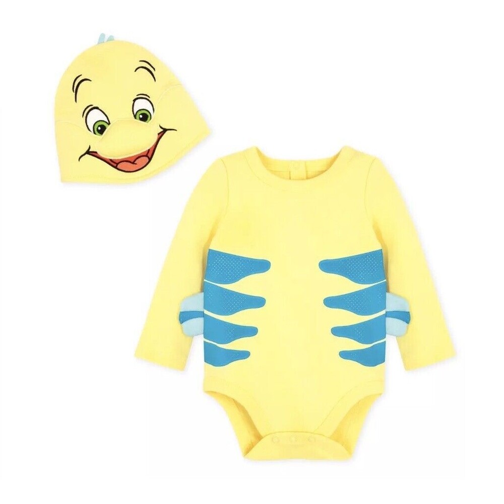 NWT Disney Store The Little Mermaid Fish Flounder Bodysuit Costume Baby 12-18m